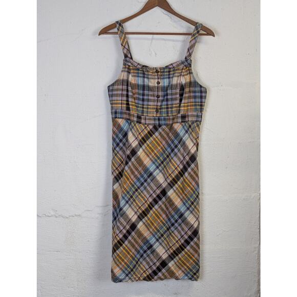 Y2K Sundress Madras Plaid Old Navy Womens Large Linen Blend Cottage Festival - Picture 1 of 9